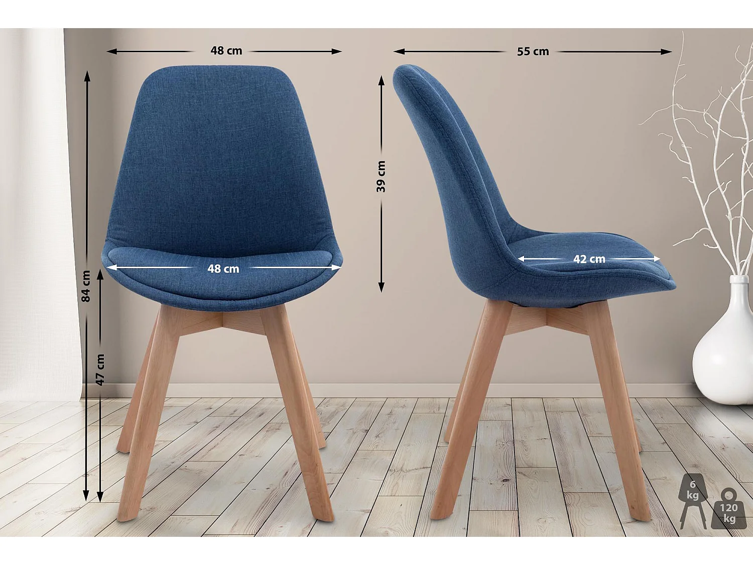 chaise salle à manger - Tissu & Nature - Bleu - Borneo