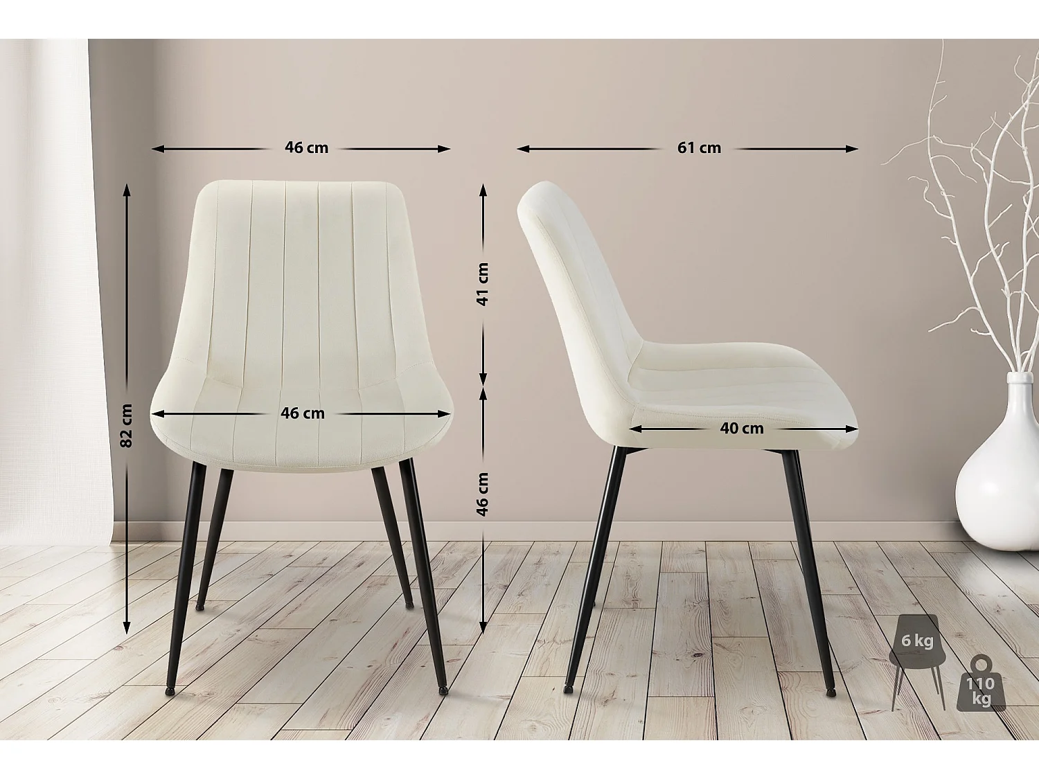 chaise salle à manger - Velours & Blanc - Crème - Rahden