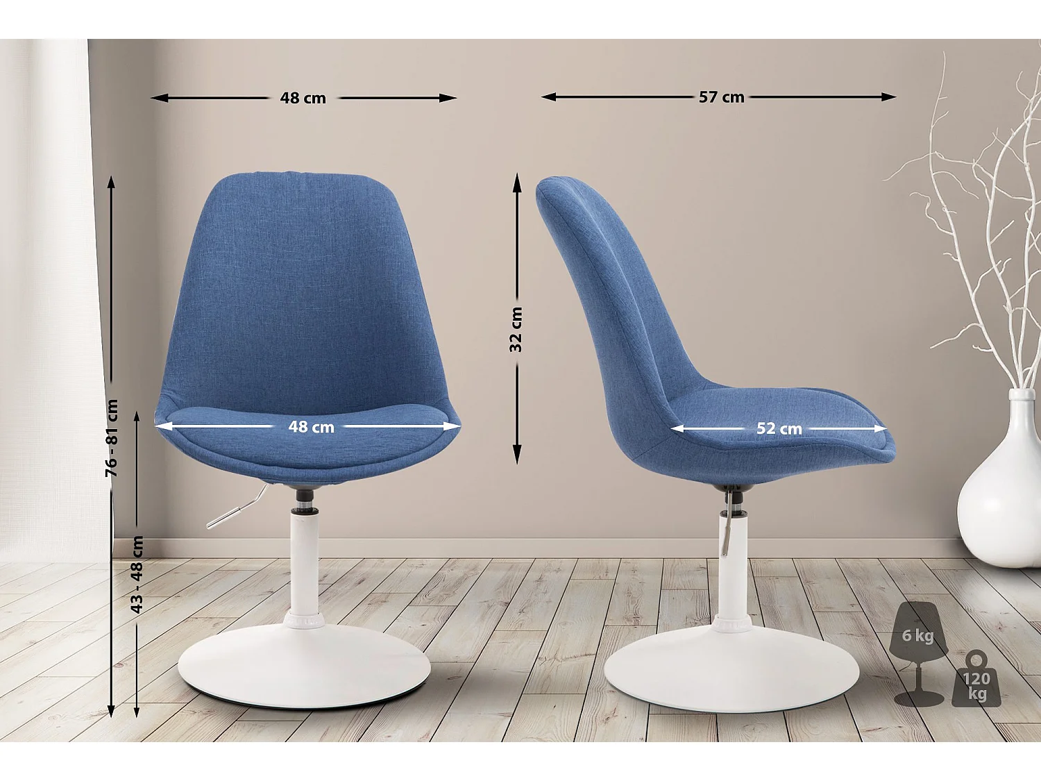 chaise salle à manger - Tissu & Blanc - Bleu - Maverick