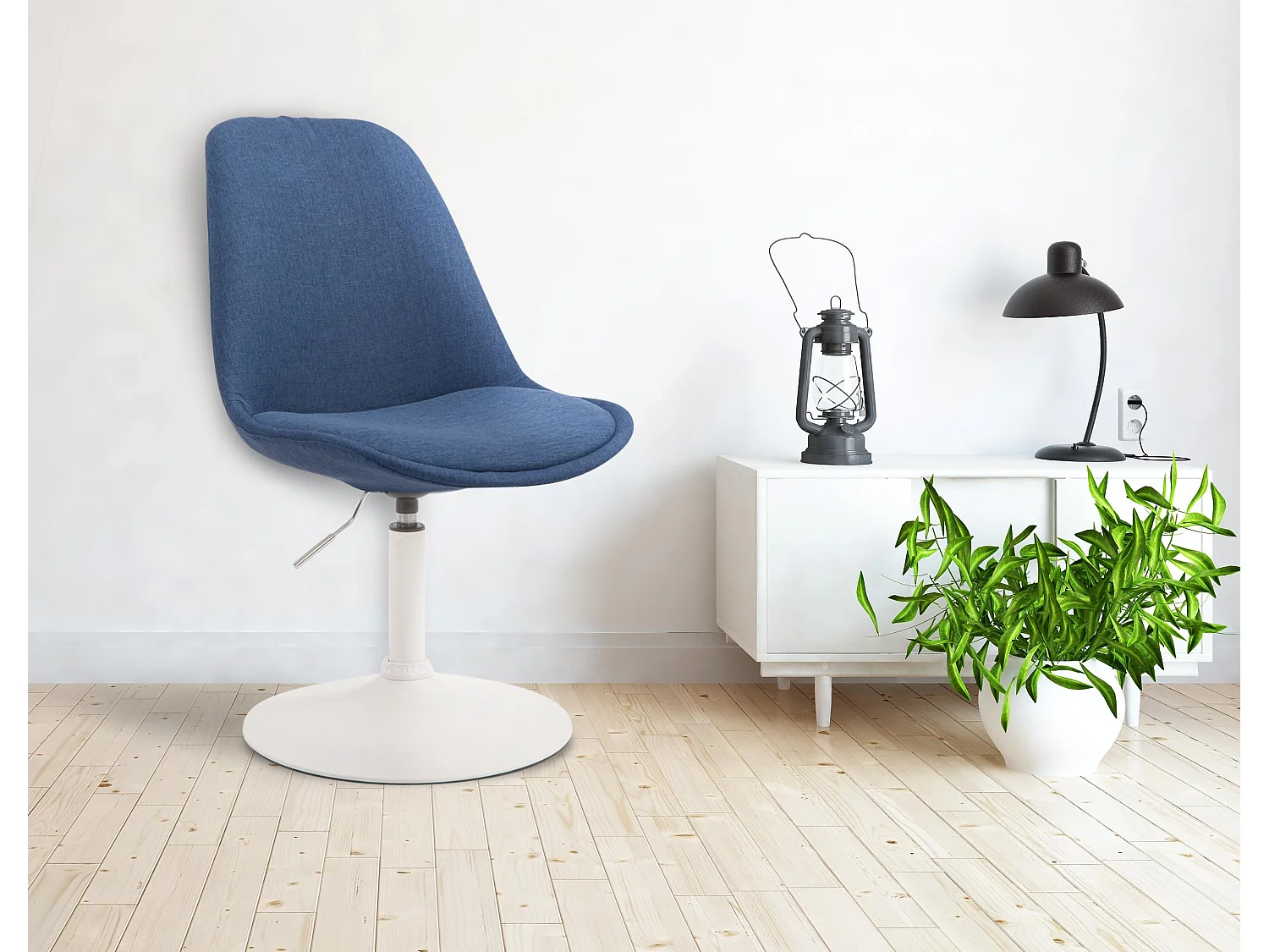 chaise salle à manger - Tissu & Blanc - Bleu - Maverick