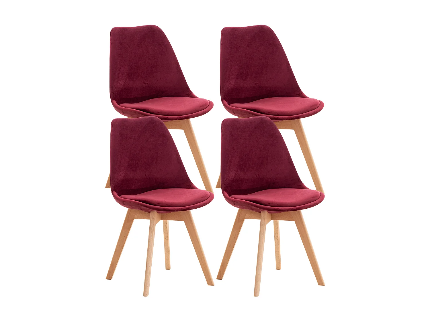 Set van 4  Eetkamerstoelen - Fluweel - bordeauxrood - Linares