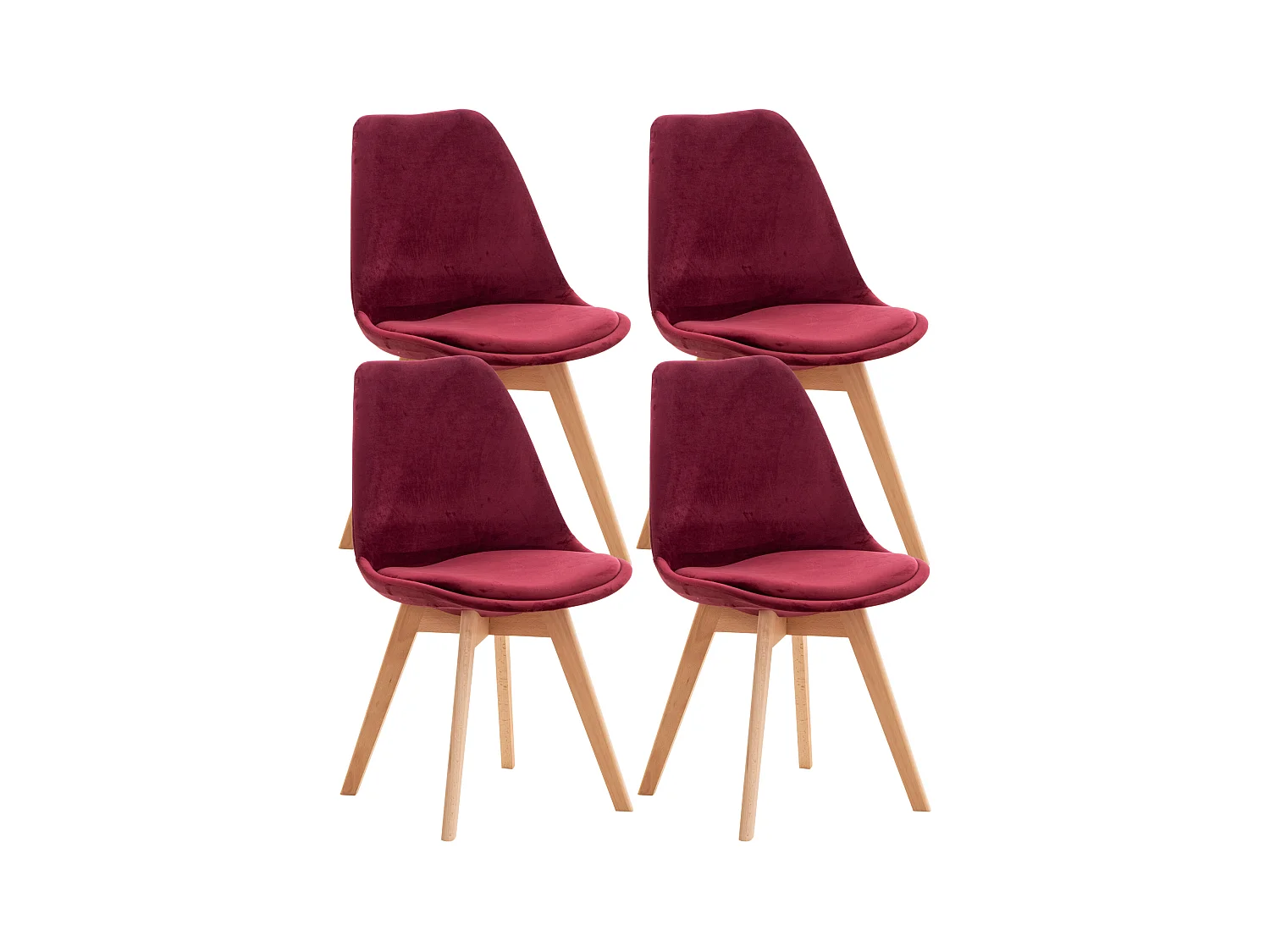 Lot de 4  chaise salle à manger - Velours - Bordeaux - Linares