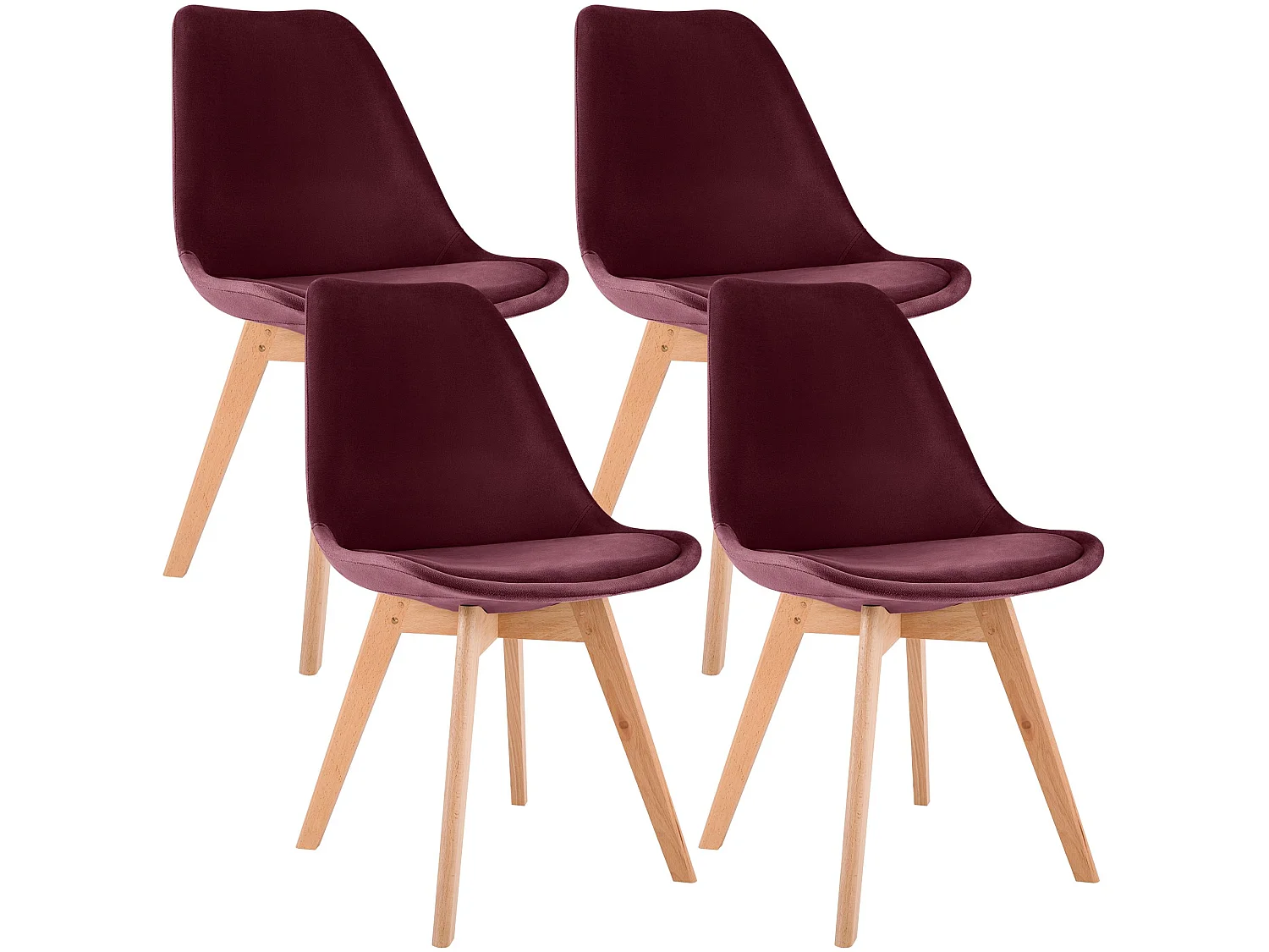 Lot de 4  chaise salle à manger - Velours - Bordeaux - Linares