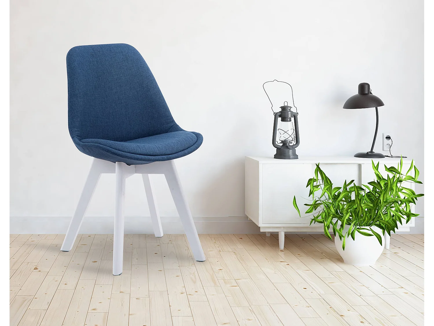 chaise salle à manger - Tissu & Blanc - Bleu - Borneo