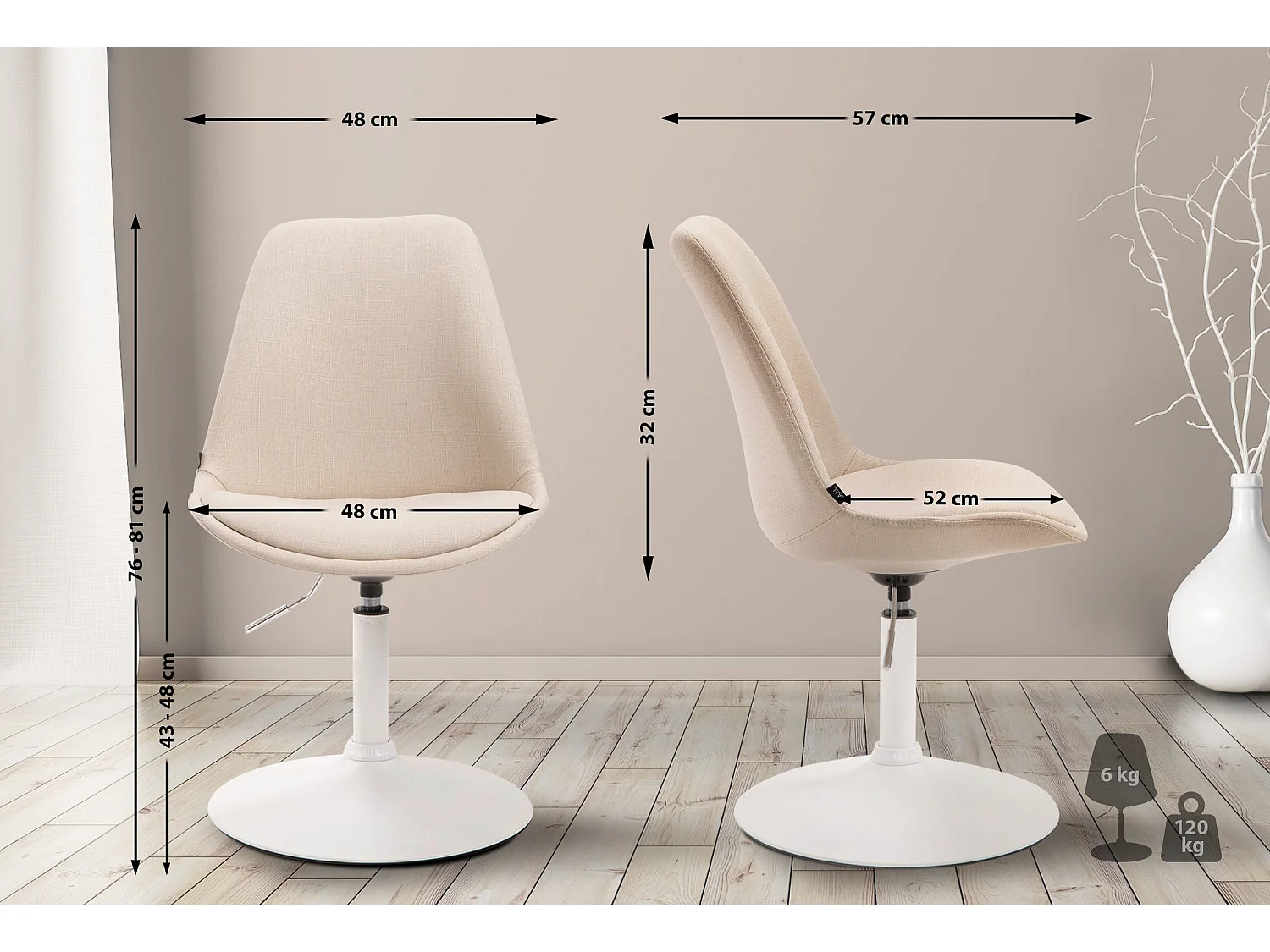 chaise salle à manger - Tissu & Blanc - Crème - Maverick