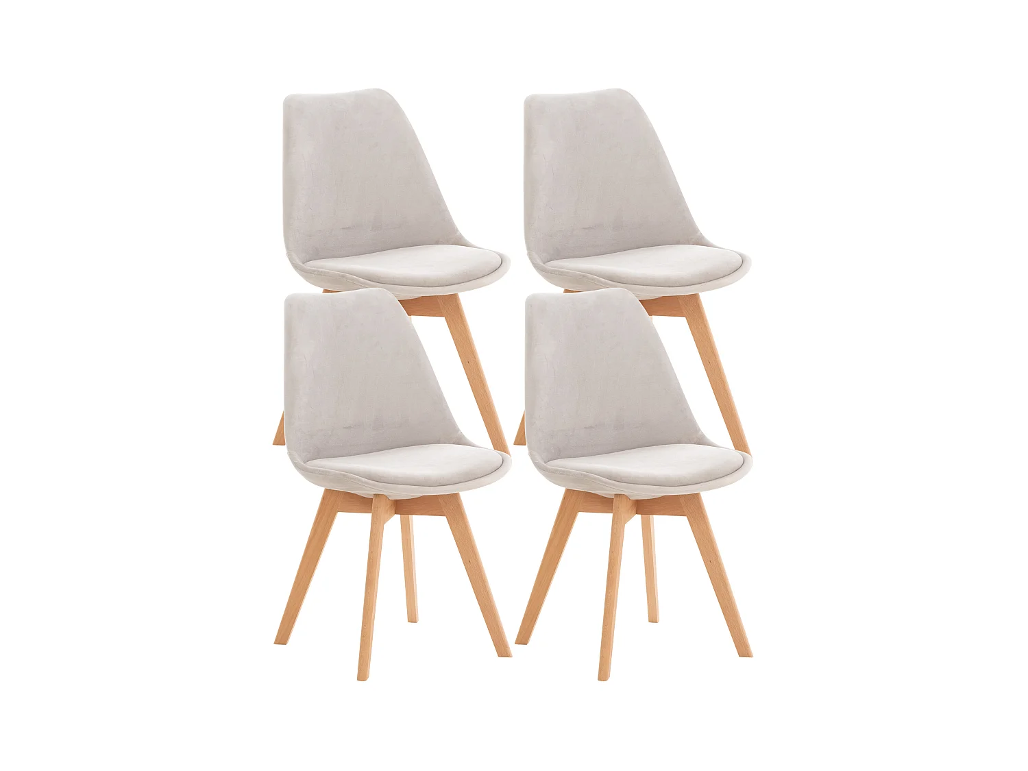 Lot de 4  chaise salle à manger - Velours - Gris clair - Linares