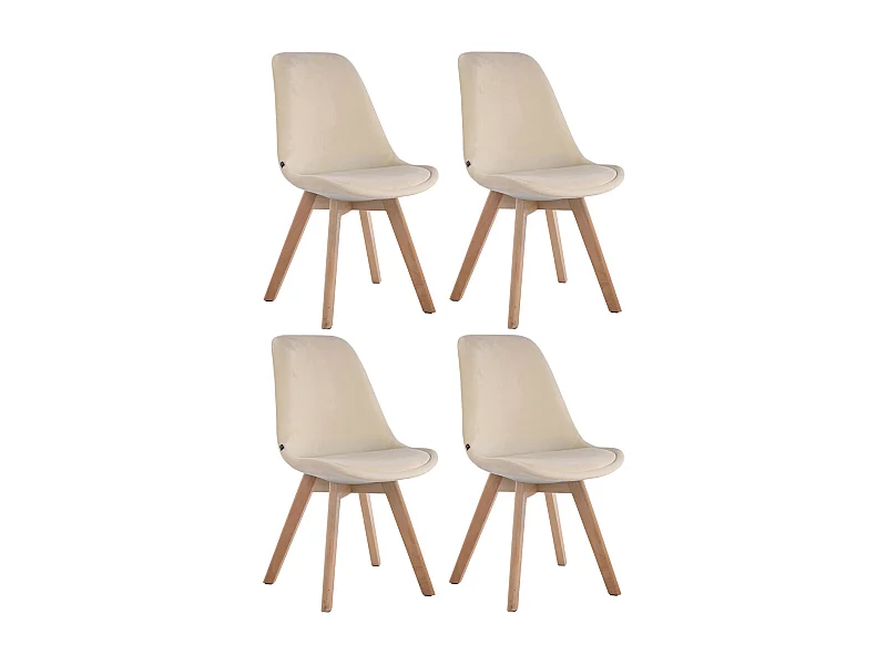 Lot de 4  chaise salle à manger - Velours & Nature - Crème - Borneo V2