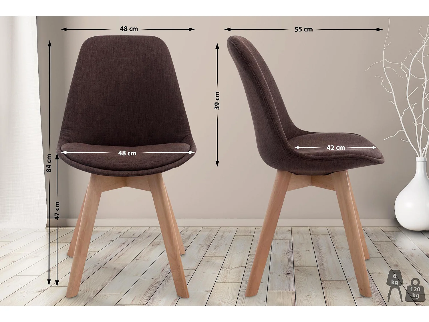 chaise salle à manger - Tissu & Nature - Marron - Borneo