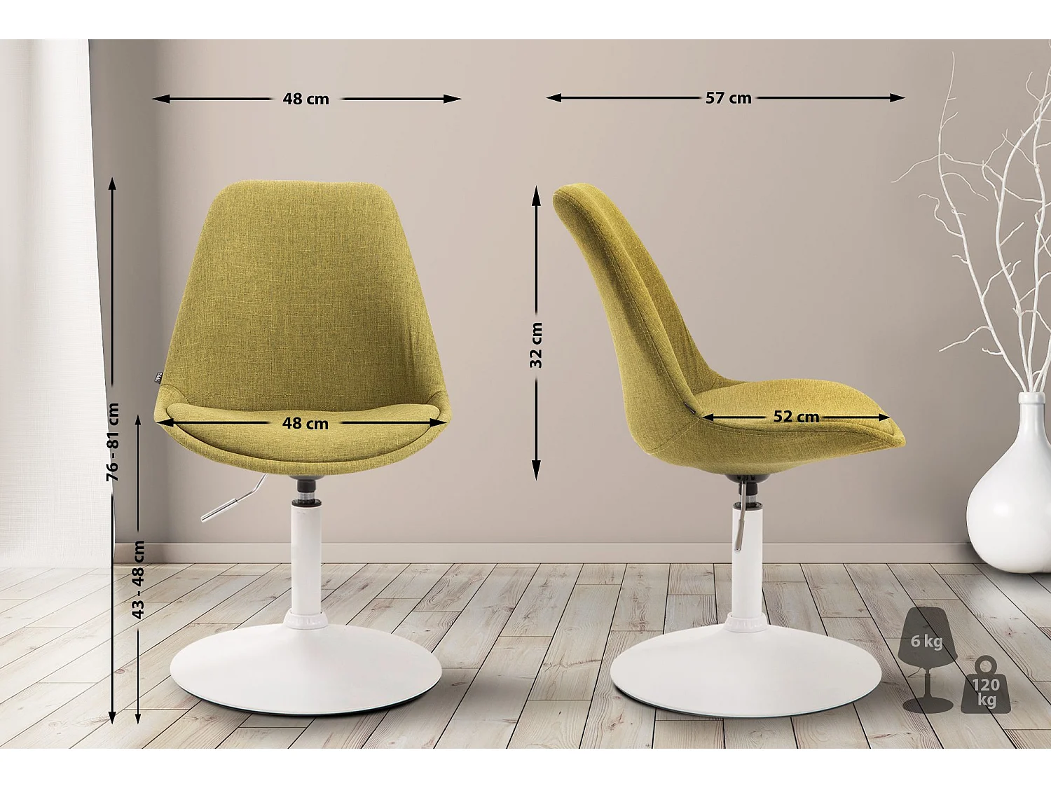 chaise salle à manger - Tissu & Blanc - Vert - Maverick