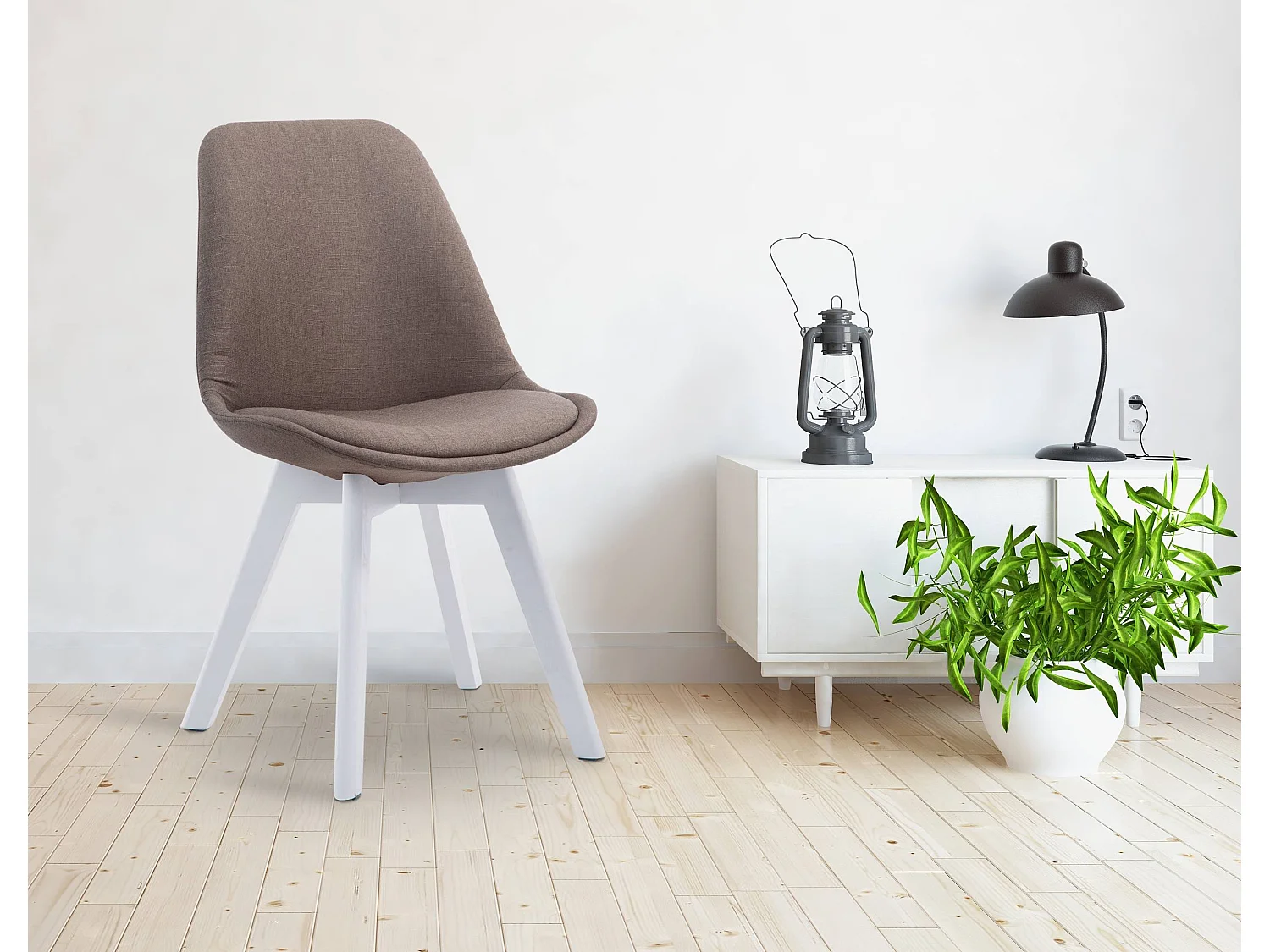 Eetkamerstoelen - Stof & wit - taupe - Borneo