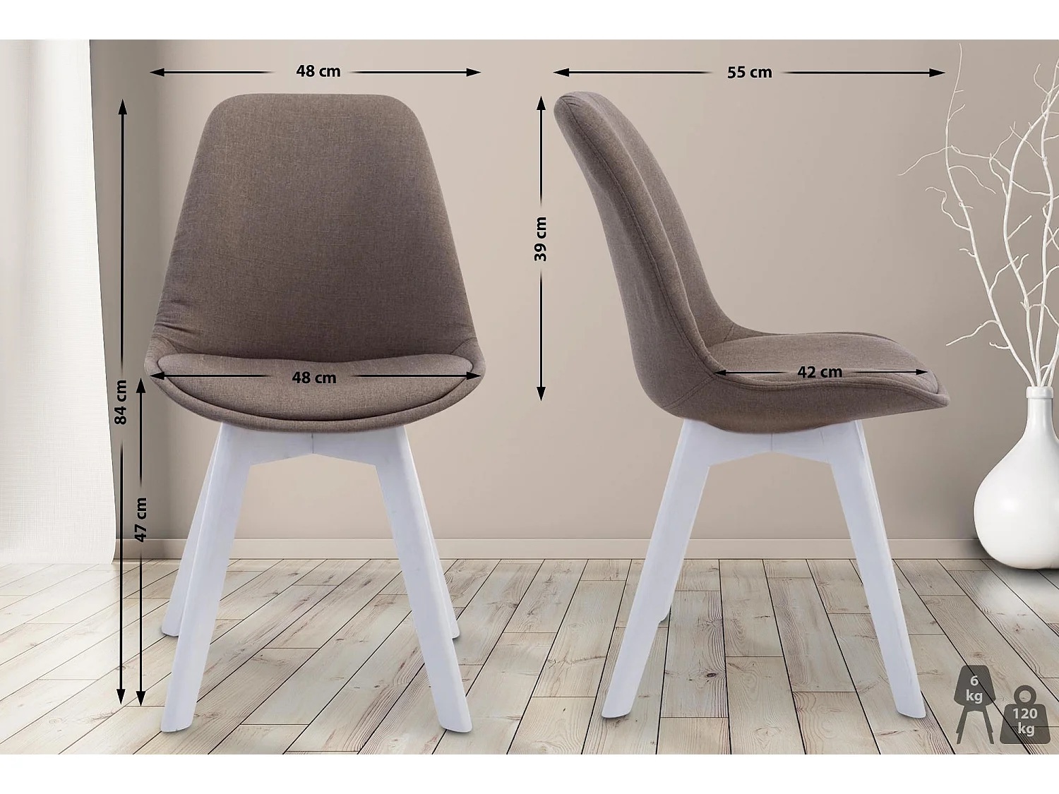 chaise salle à manger - Tissu & Blanc - Taupe - Borneo