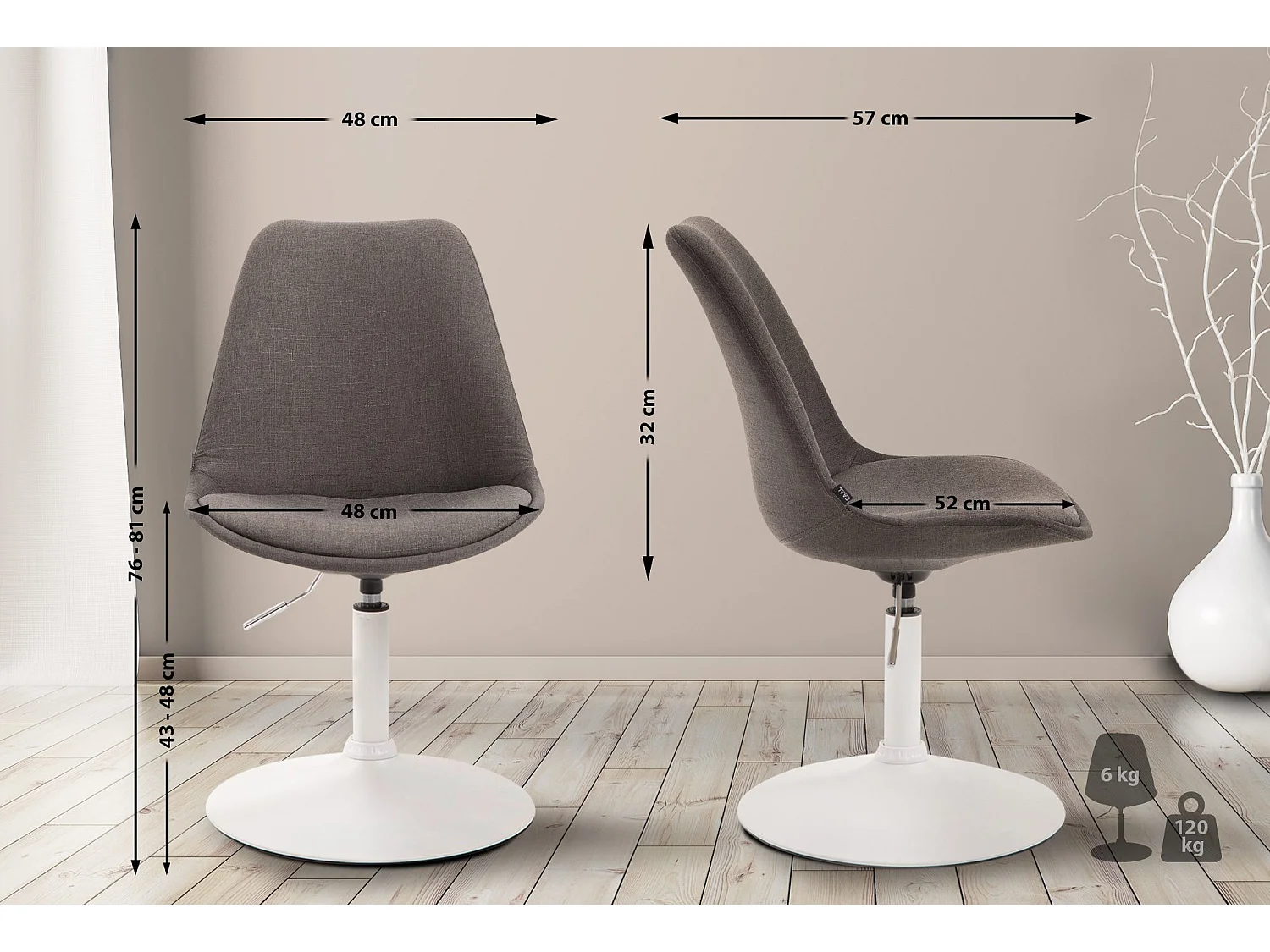 chaise salle à manger - Tissu & Blanc - Gris foncé - Maverick