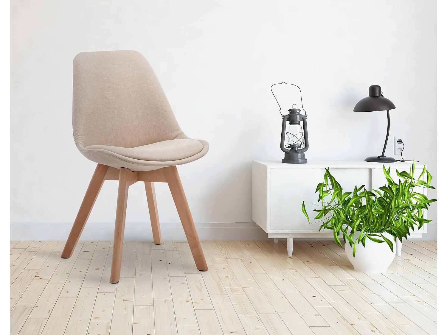 Eetkamerstoelen - Stof & natura - creme - Borneo