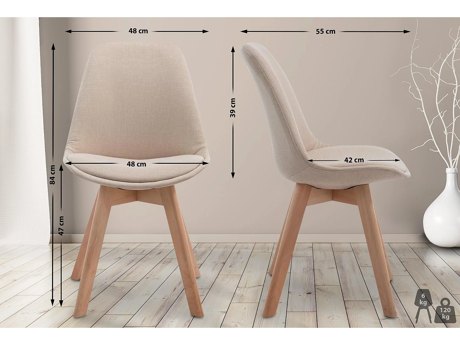 chaise salle à manger - Tissu & Nature - Crème - Borneo