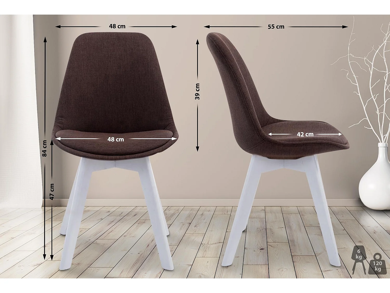 Esszimmerstuhl - Stoff & weiß - braun - Borneo