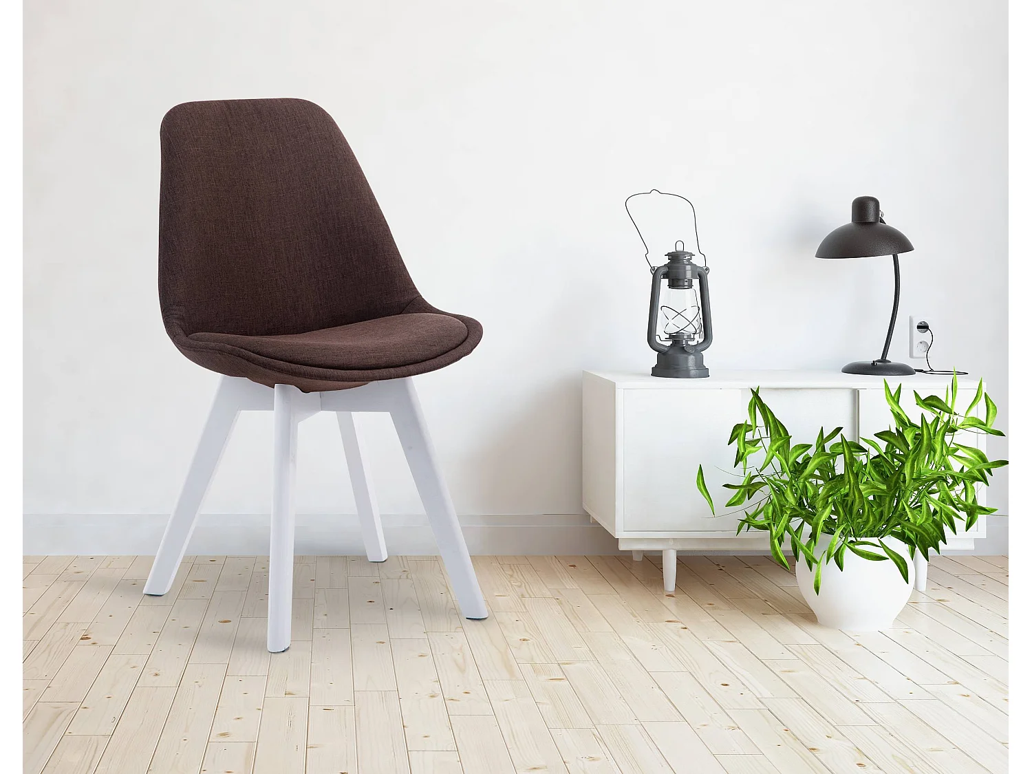 chaise salle à manger - Tissu & Blanc - Marron - Borneo