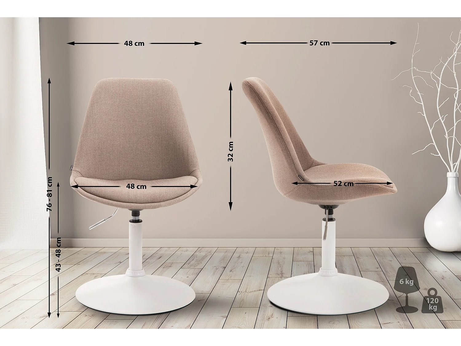 chaise salle à manger - Tissu & Blanc - Taupe - Maverick