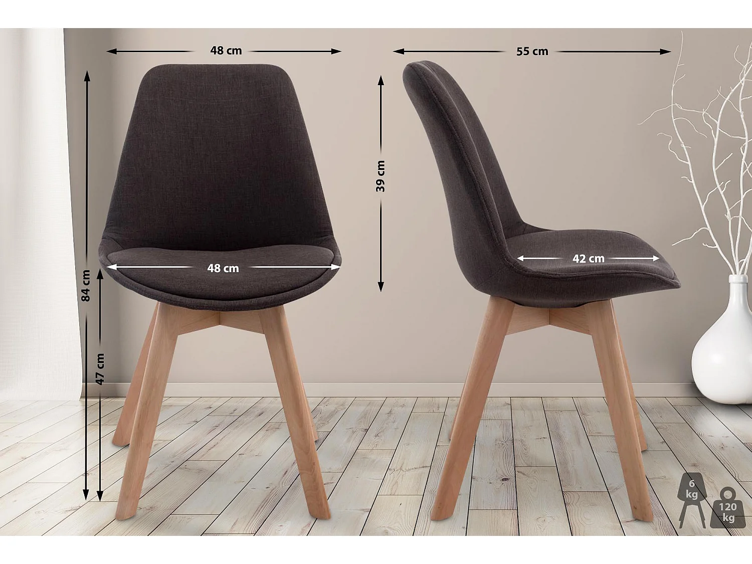 chaise salle à manger - Tissu & Nature - Gris foncé - Borneo