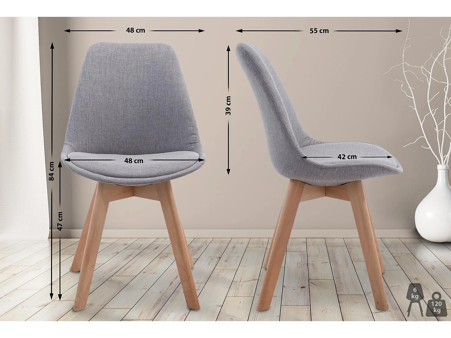 chaise salle à manger - Tissu & Nature - Gris - Borneo