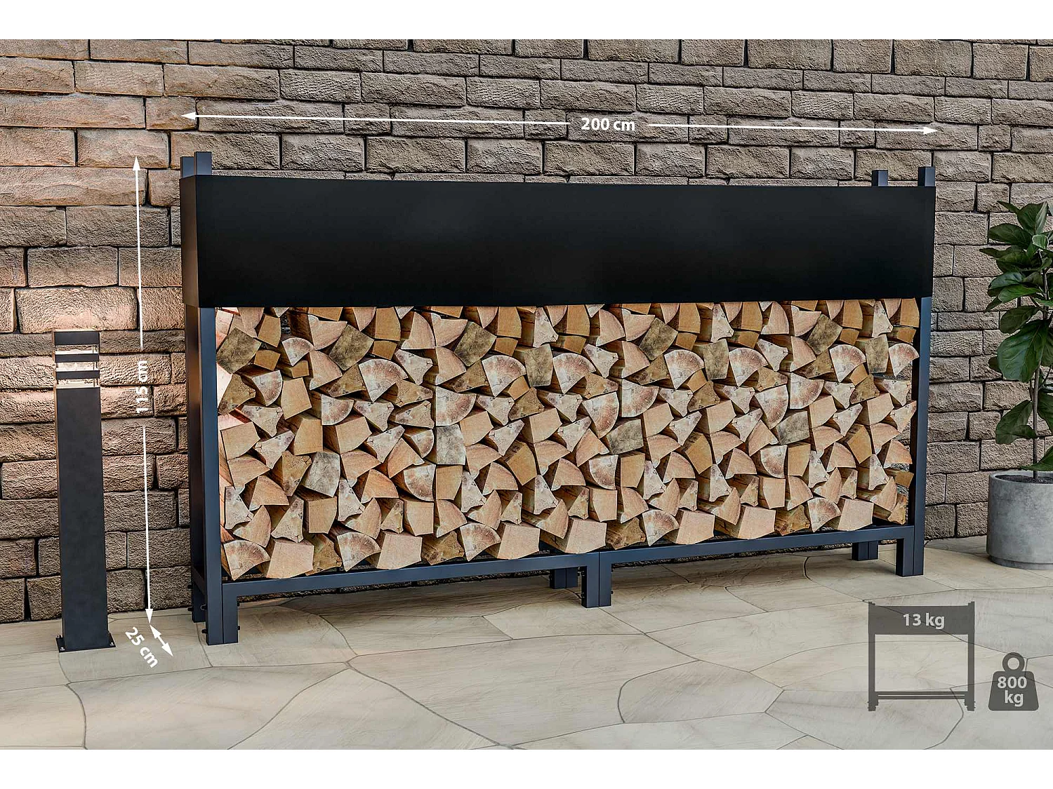 Etagère bois de cheminée - Métal - L - Anthracite - Martin