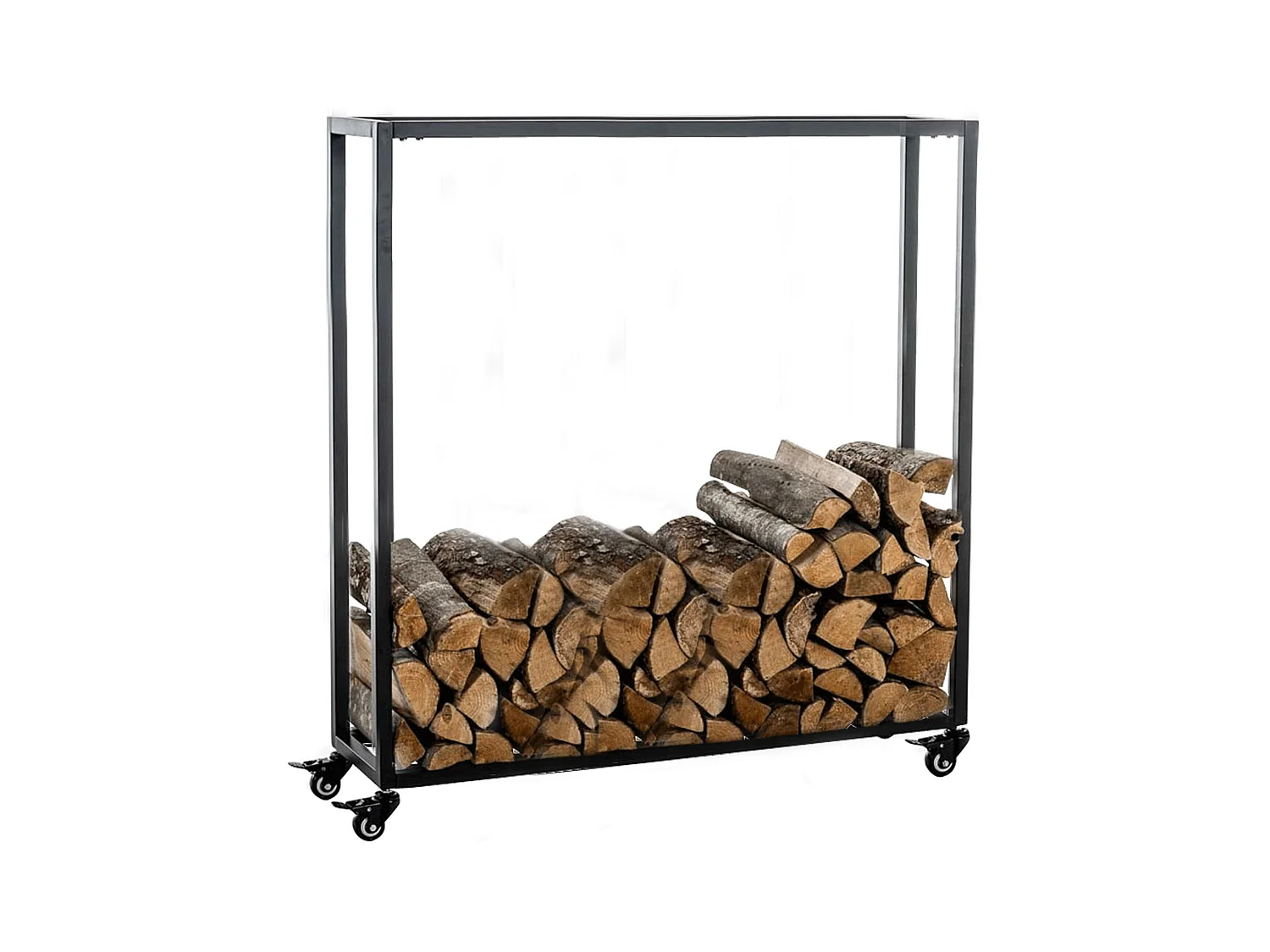 Etagère bois de cheminée - Métal - 80 x 25 x 100cm - Noir - Hetta