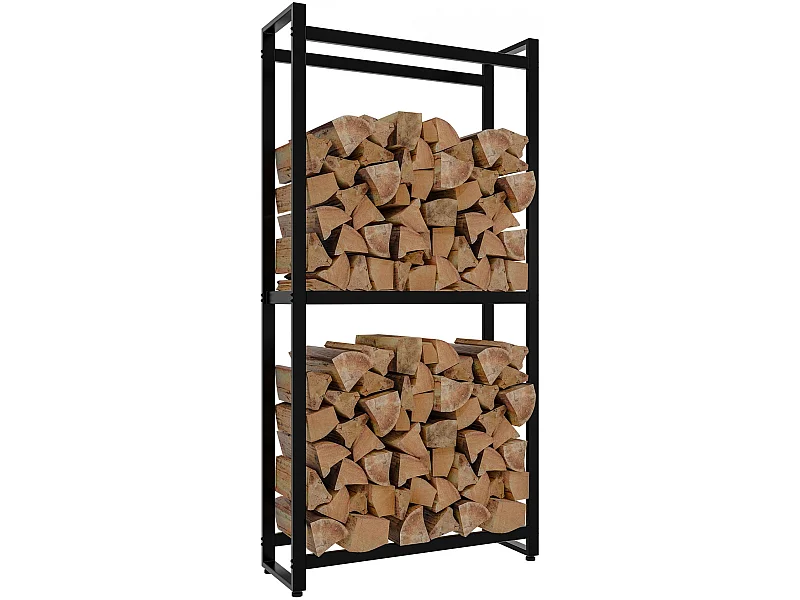 Etagère bois de cheminée - Métal - 75 x 25 x 150cm - Noir - Morson