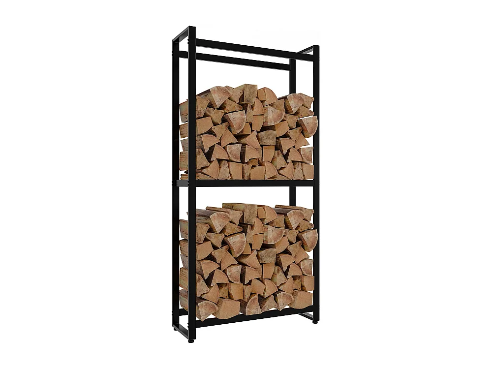 Etagère bois de cheminée - Métal - 75 x 25 x 150cm - Noir - Morson