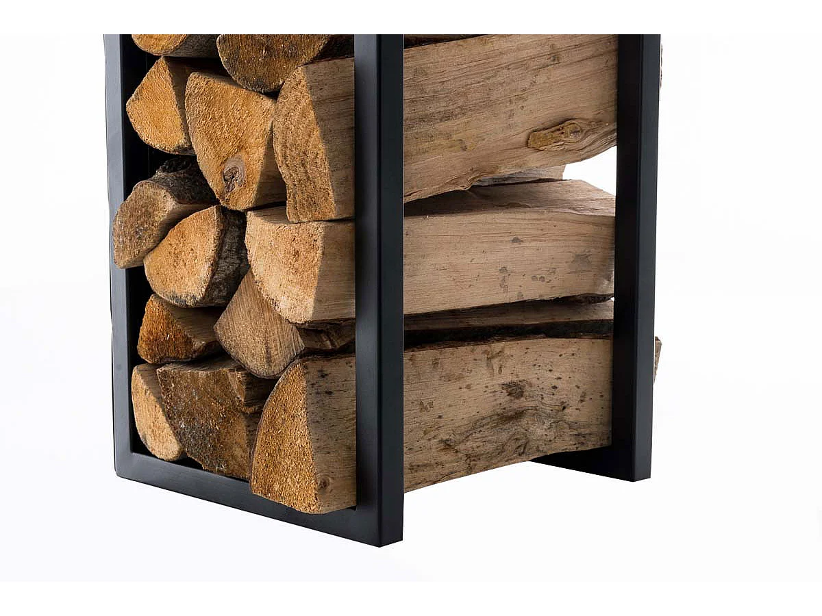 Etagère bois de cheminée - Métal - 140 cm - Noir-mat - Spark