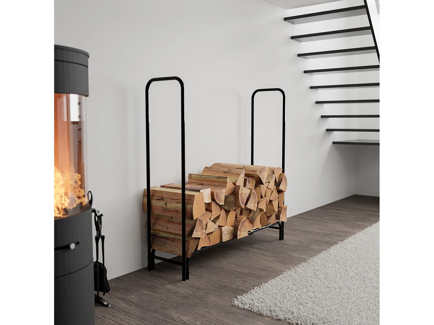 Etagère bois de cheminée - Métal - 120x120x36 cm - Anthracite - Wilster
