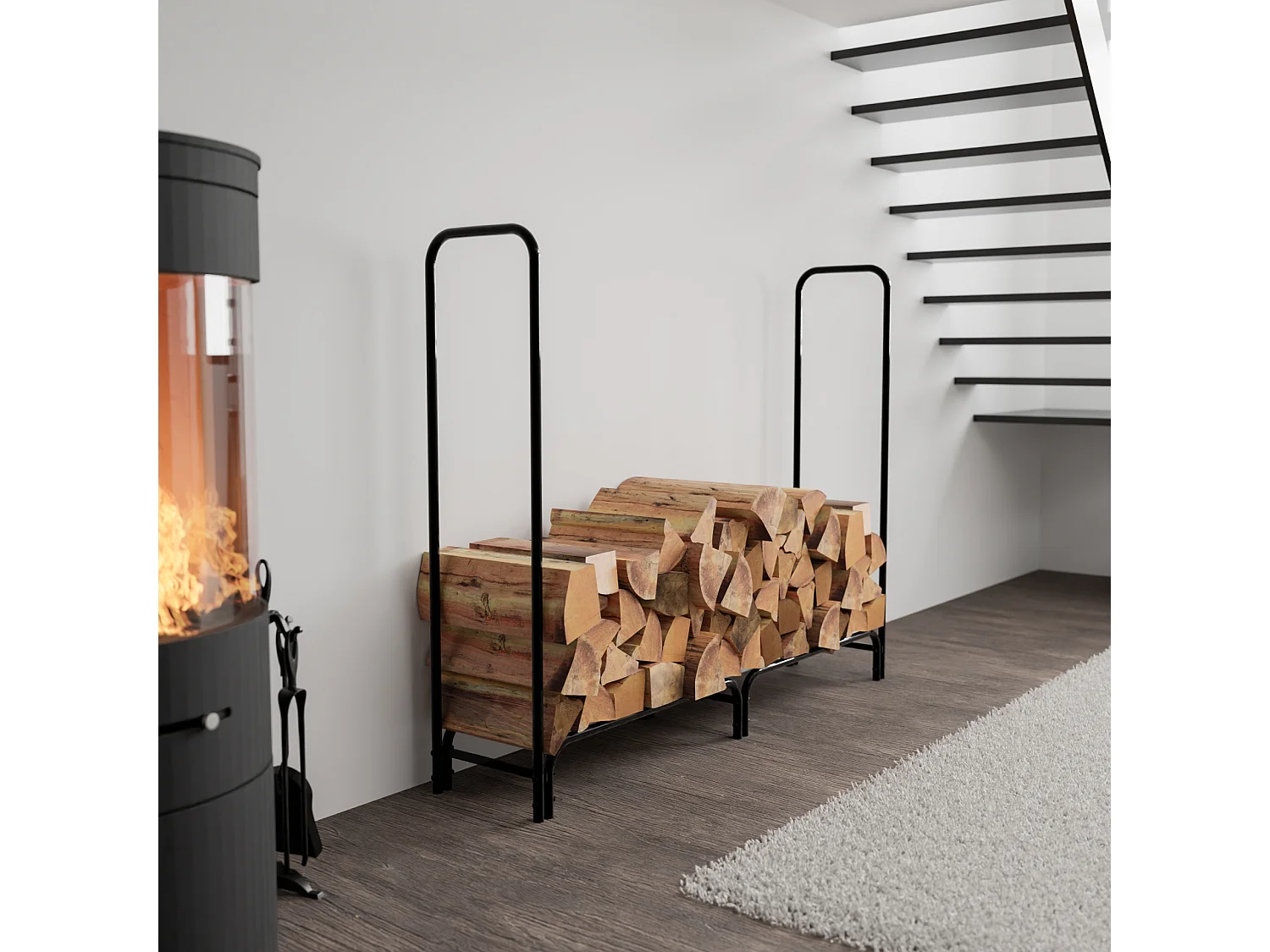 Etagère bois de cheminée - Métal - 150 x 36 x 120cm - Anthracite - Wilster