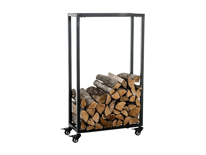 Etagère bois de cheminée - Métal - 40 x 25 x 100cm - Noir - Hetta