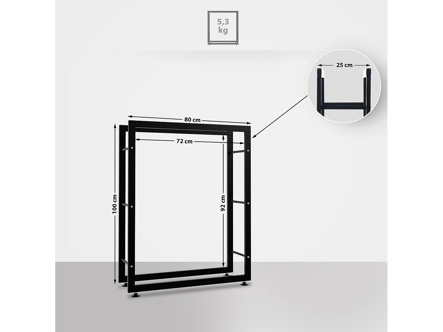 Etagère bois de cheminée - Métal - 25x80x100 cm - Noir - Keri V2