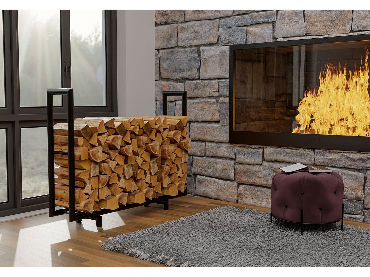 Kaminholzregal - Edelstahl - 122 x 30 x 91cm - schwarz-matt - Drake