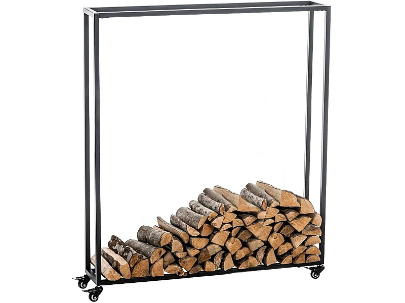 Etagère bois de cheminée - Métal - 100 x 25 x 150cm - Noir - Hetta