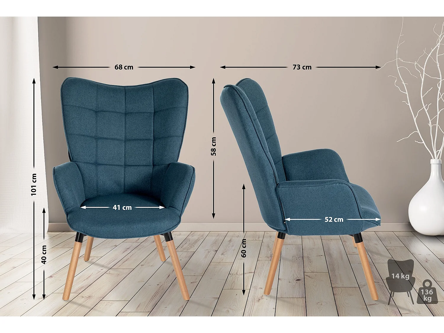 Fauteuil - Stof & Hout - blauw - Garding