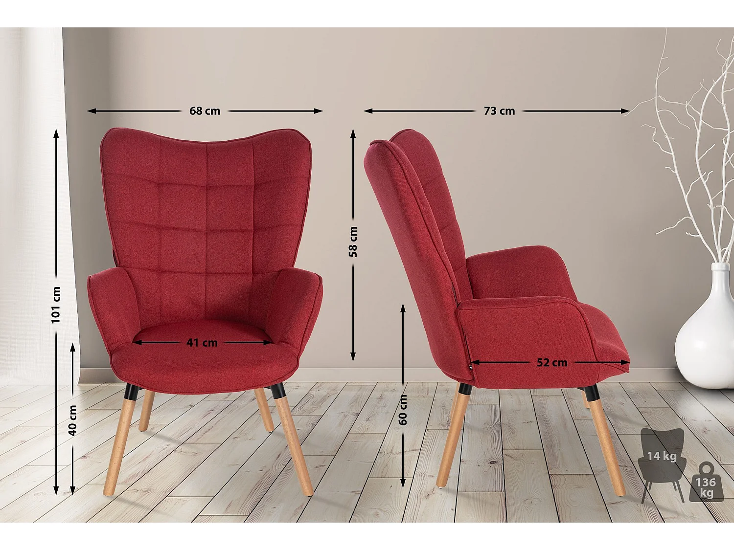 Sessel - Stoff & natura - rot - Garding