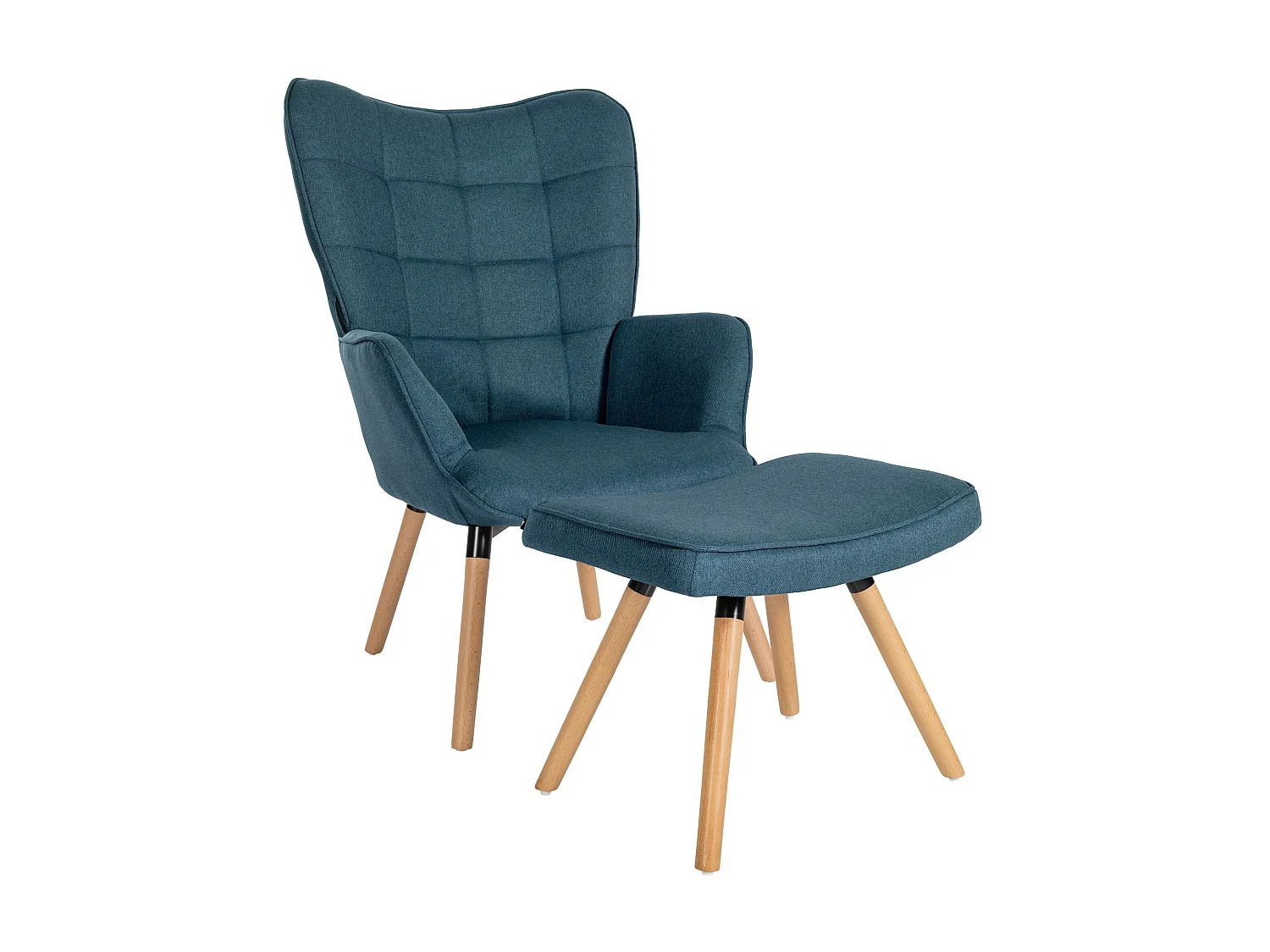 Fauteuil Avec Tabouret - Tissu - Bleu - Garding