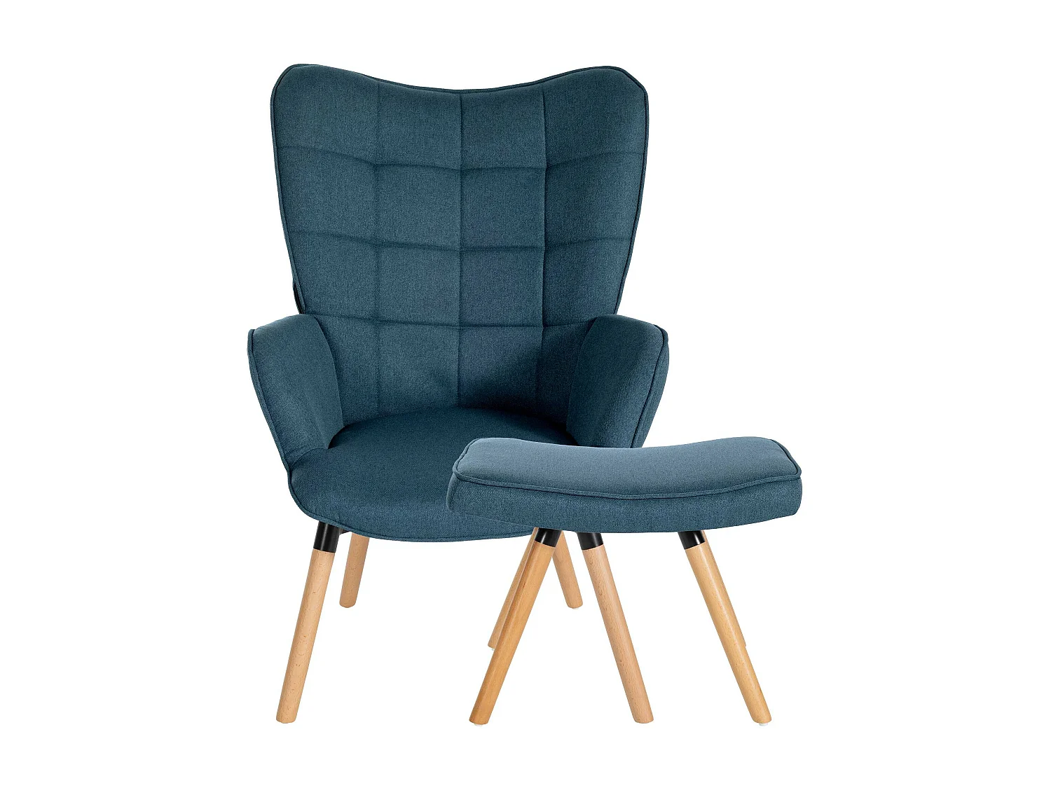 Fauteuil Avec Tabouret - Tissu - Bleu - Garding