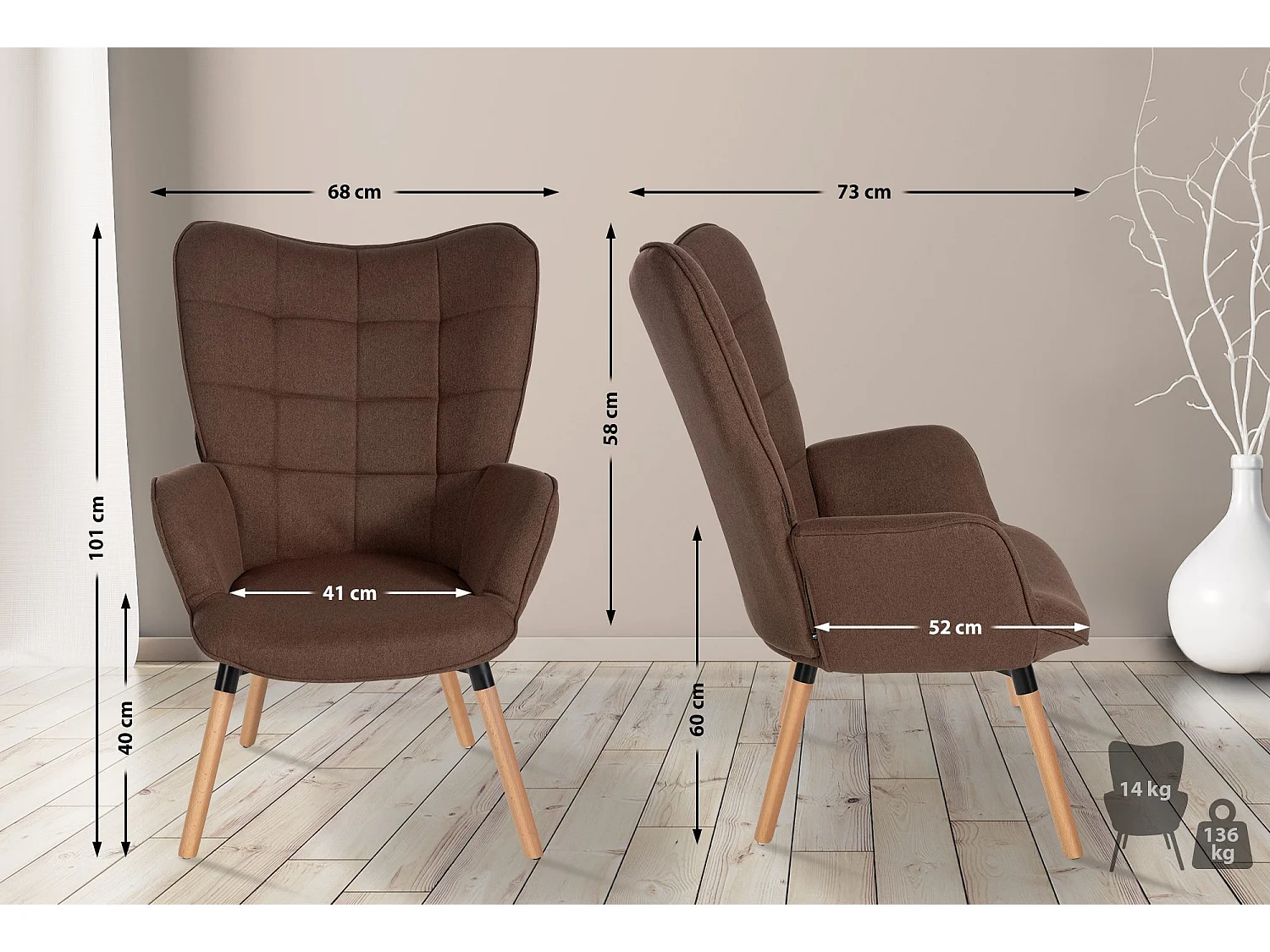 Poltrona - Tessuto & Legno - marrone - Garding