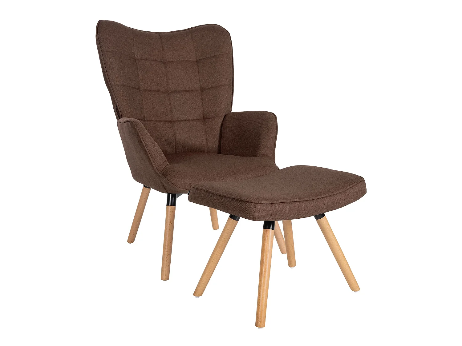 Fauteuil Avec Tabouret - Tissu & Bois - Marron - Garding