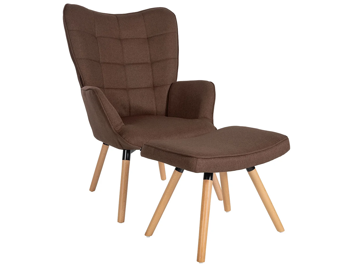 Fauteuil Avec Tabouret - Tissu & Bois - Marron - Garding