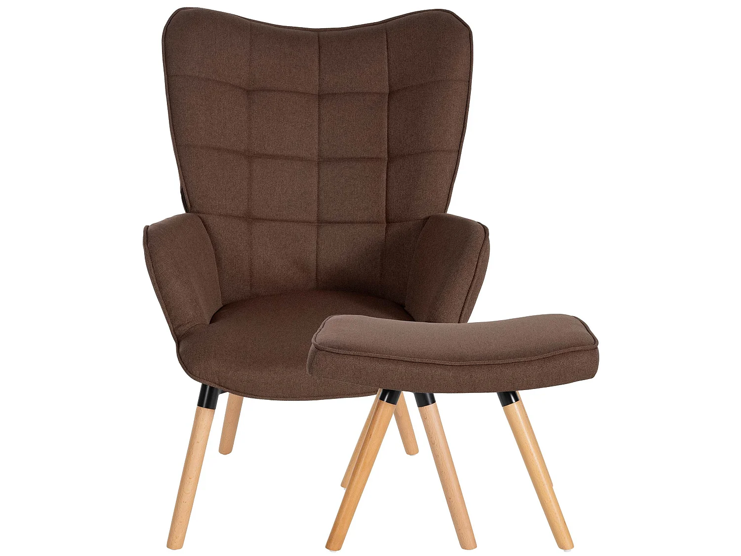 Fauteuil Avec Tabouret - Tissu & Bois - Marron - Garding