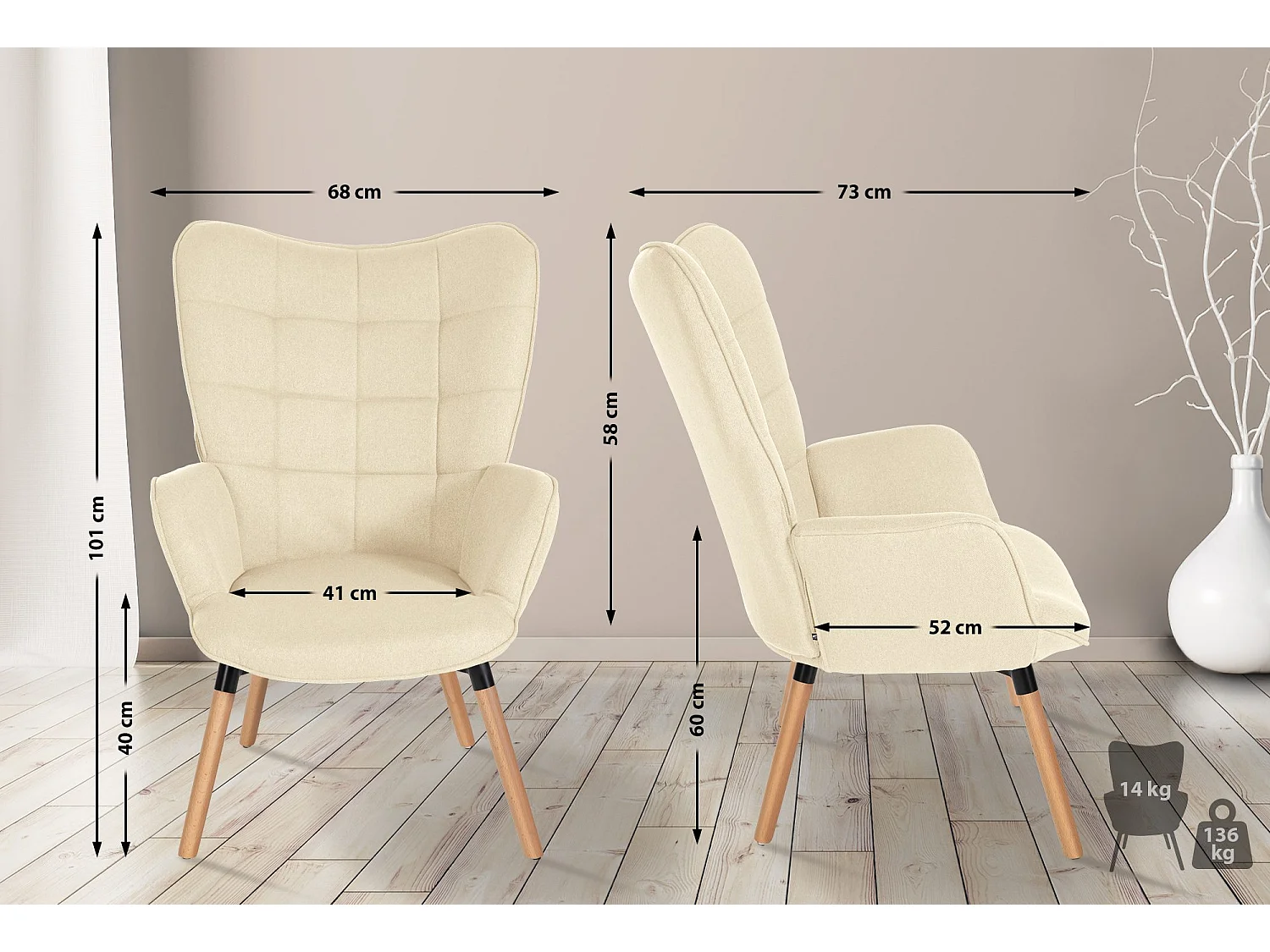 Fauteuil - Stof & Hout - creme - Garding