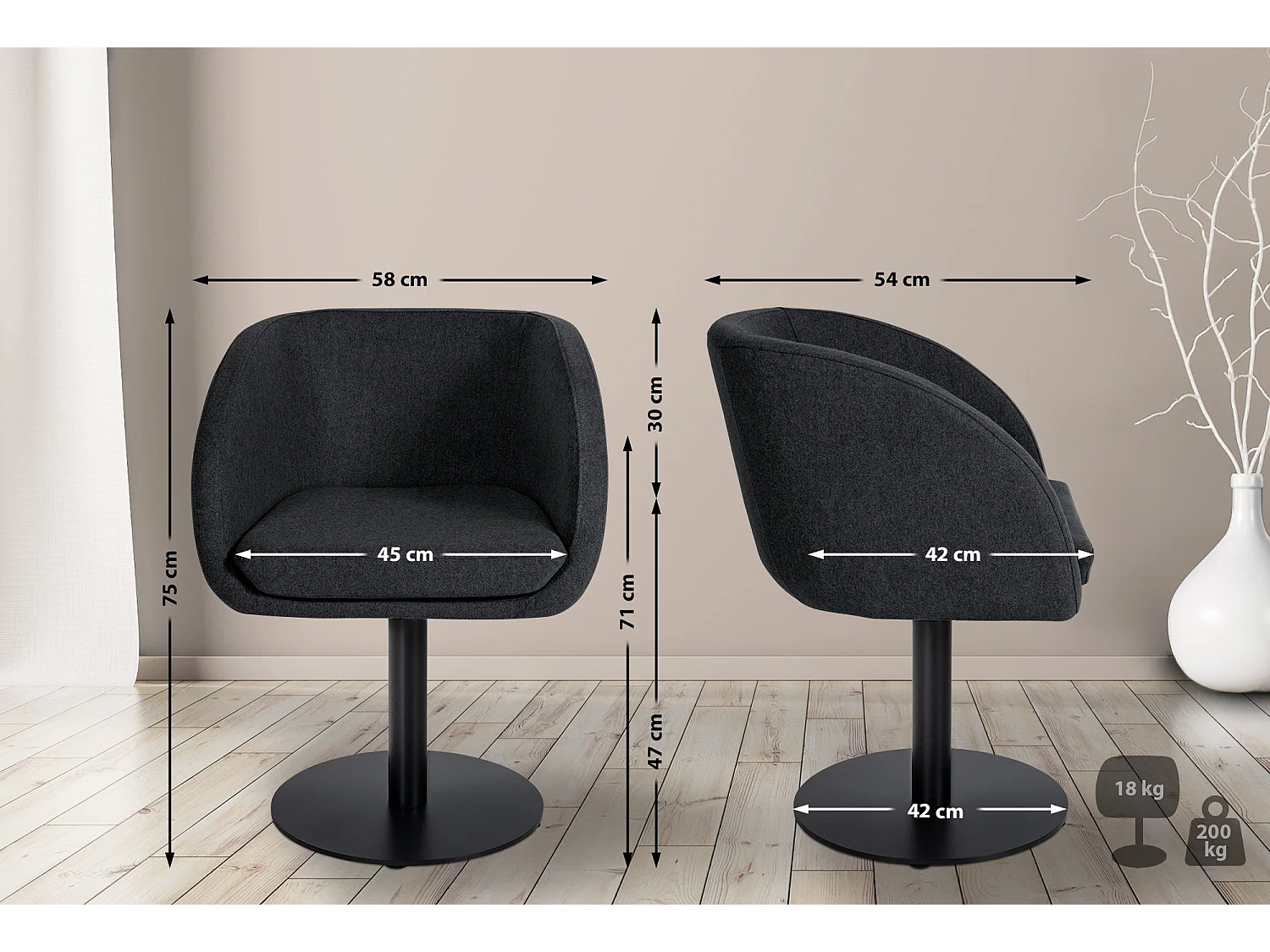 chaises avec accoudoirs - Feutrine & Blanc - Anthracite - Gambo Filz