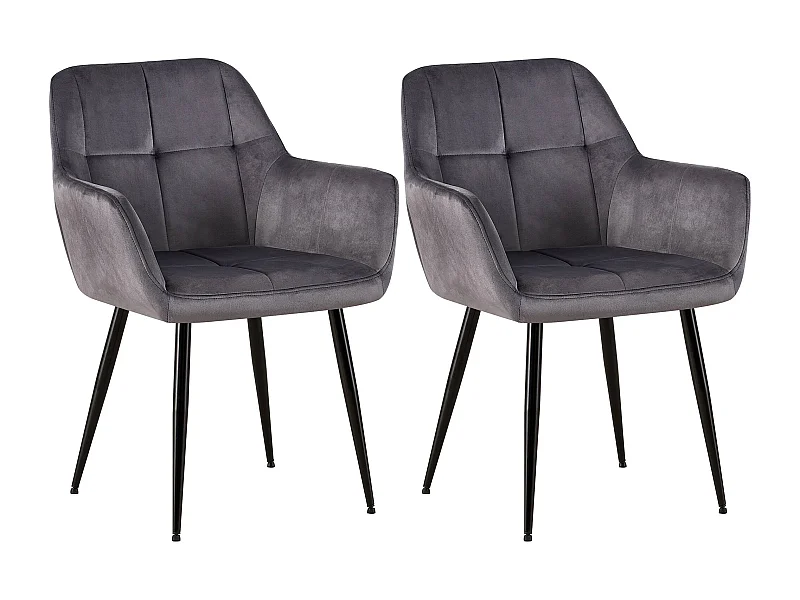 Lot de 2  chaises avec accoudoirs - Velours - Gris - Emia