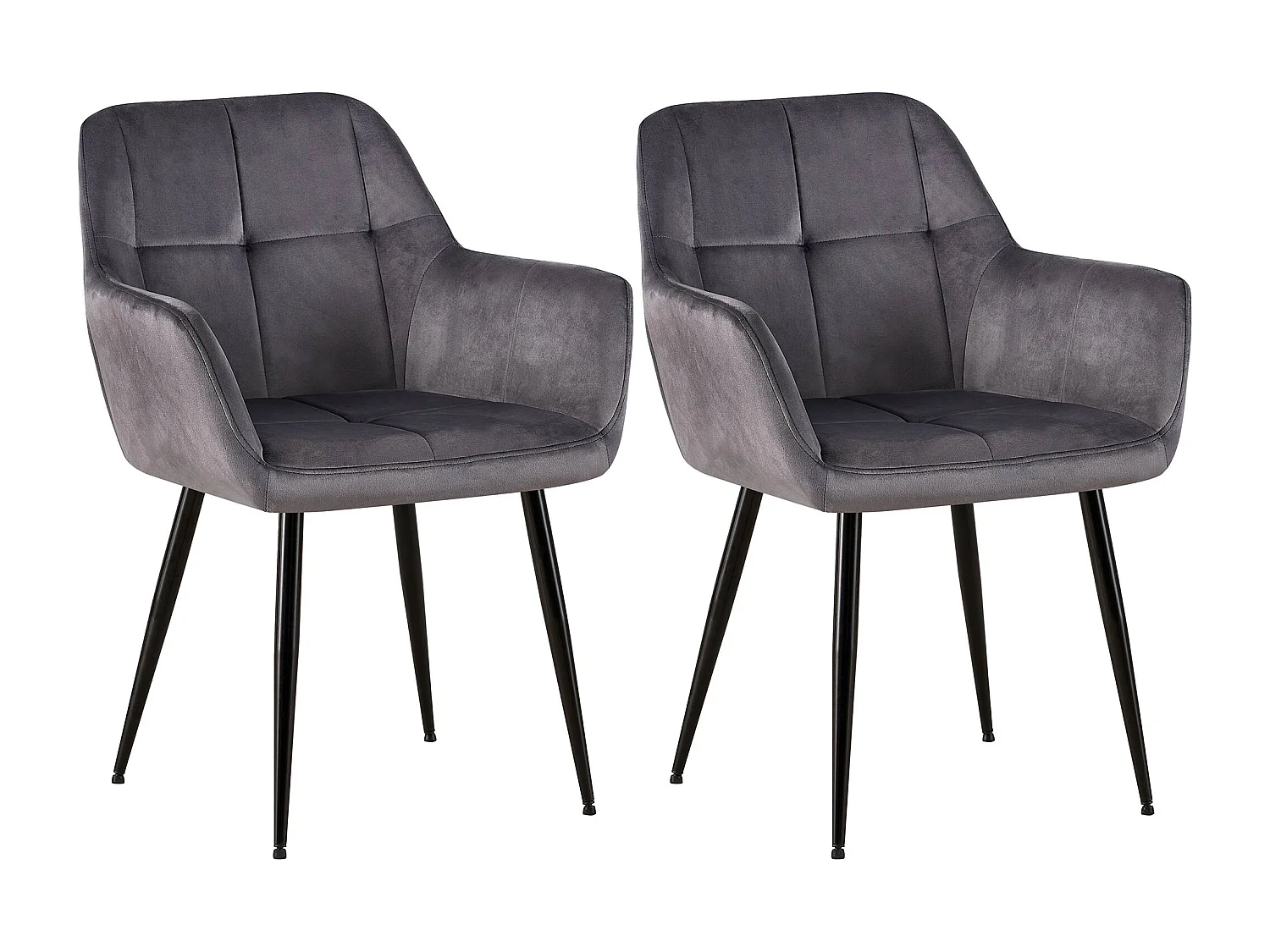 Lot de 2  chaises avec accoudoirs - Velours - Gris - Emia