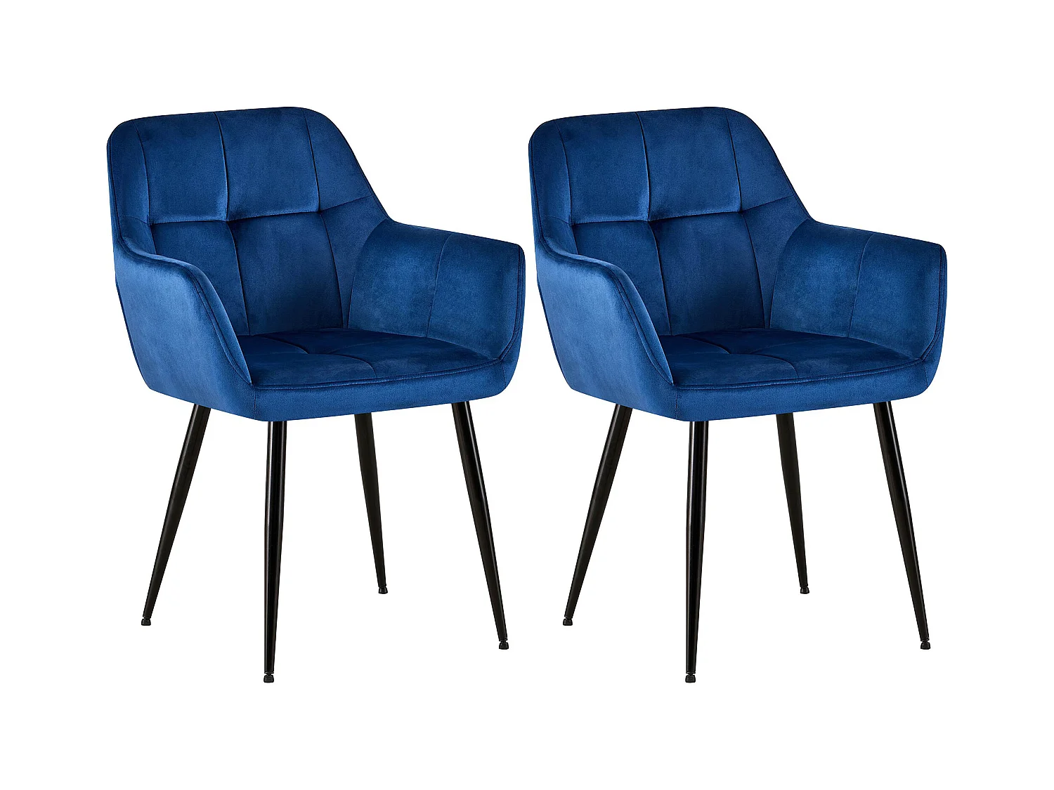 Lot de 2  chaises avec accoudoirs - Velours - Bleu - Emia