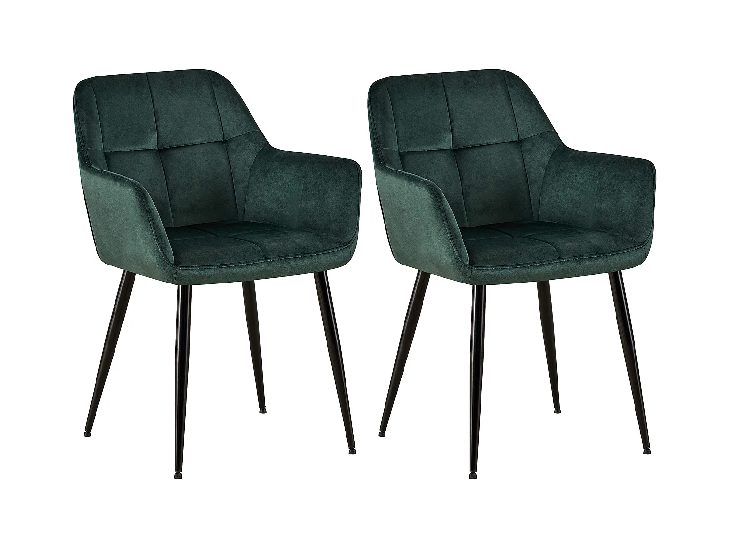 Lot de 2  chaises avec accoudoirs - Velours - Vert - Emia