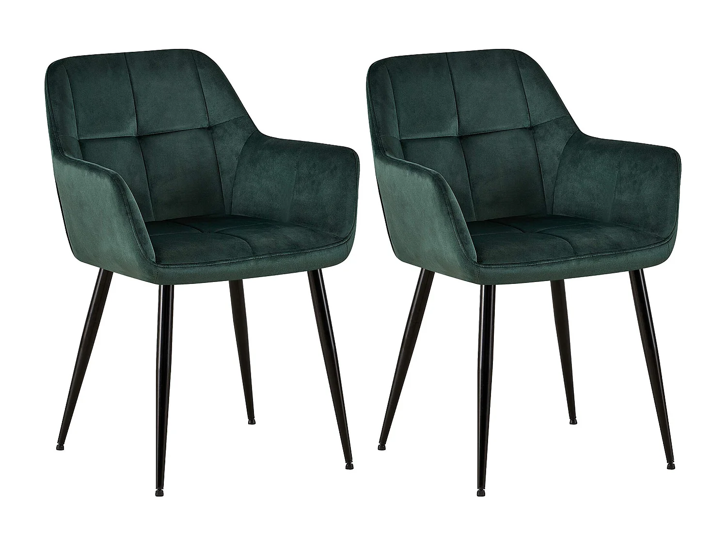 Lot de 2  chaises avec accoudoirs - Velours - Vert - Emia