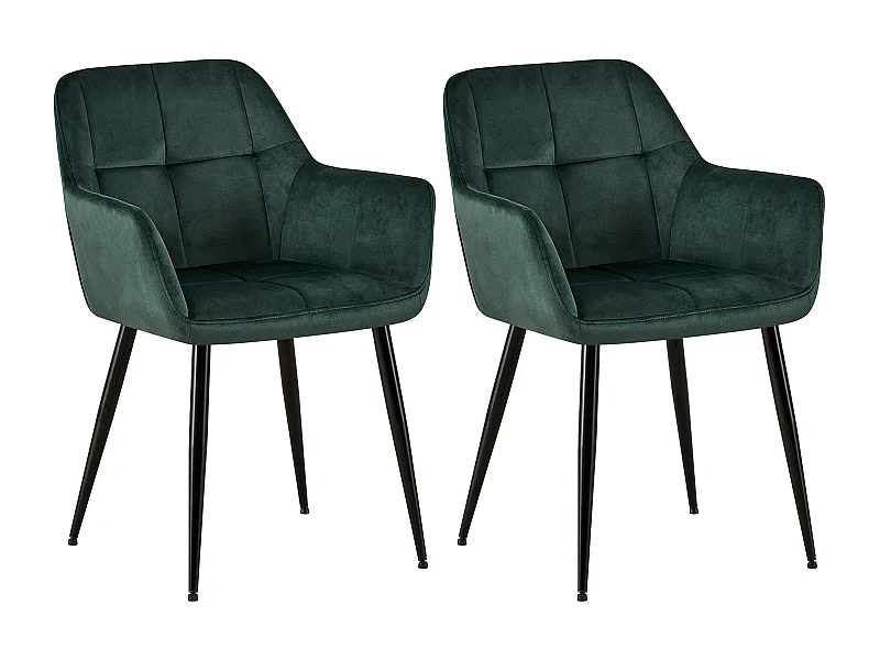 Lot de 2  chaises avec accoudoirs - Velours - Vert - Emia